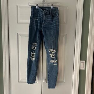 American Eagle Outfitters Women's Distressed Skinny Jeans - Blue